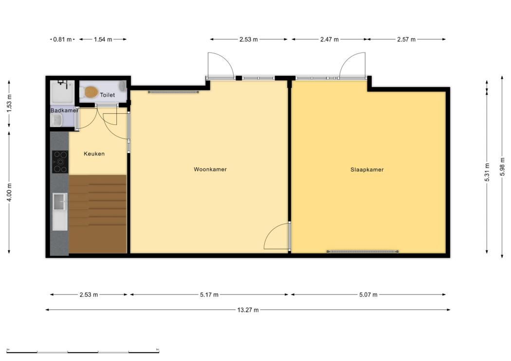 De benedenverdieping is veel groter dan je zou denken als je voor het pand staat.